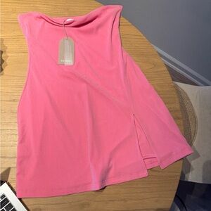 Meshki Pink Asymmetrical Sparkly Strapless Dress